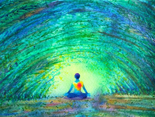 Watercolor painting of a person finding emotional healing. Visual concept for a family law blog discussing how to navigate divorce with emotional resilience using The Four Agreements.